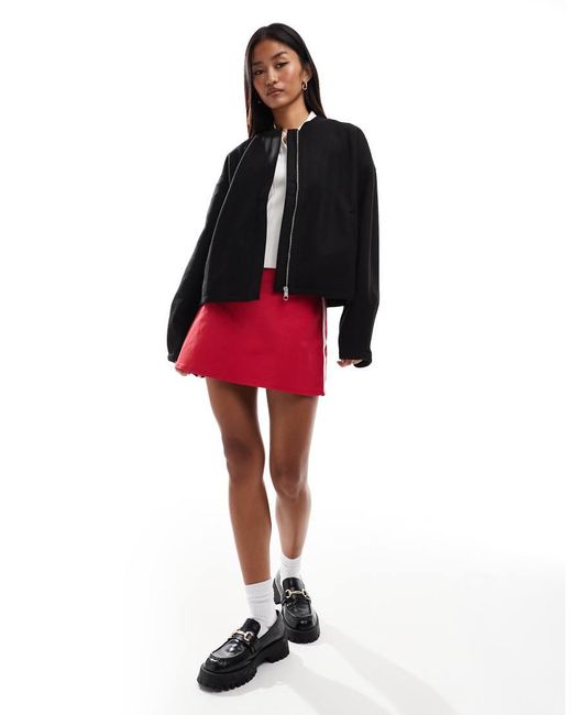 Pieces Red Cropped Bomber Jacket