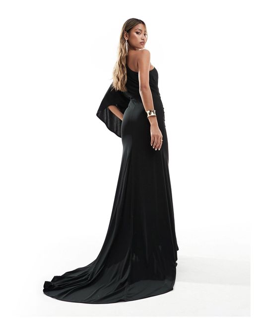 ASOS Black One Shoulder Premium Draped Maxi Dress With Train Detail