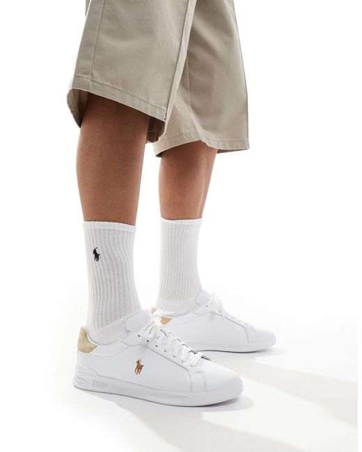 Heritage court - sneakers bianche con linguetta color cuoio sul tallone di Polo Ralph Lauren in White da Uomo