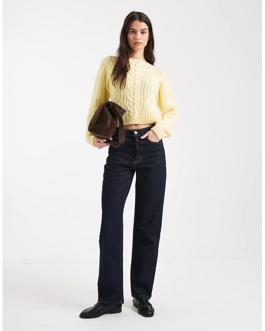 Brave Soul Yellow Crew Neck Cable Knit Jumper