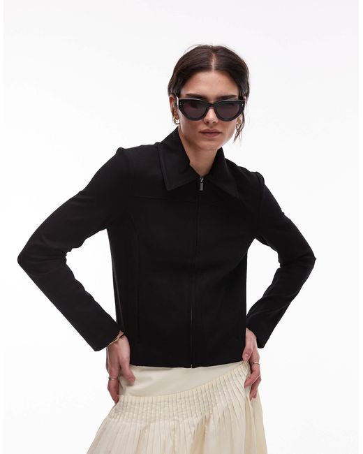 Mango Black Zip Through Tailored Jacket