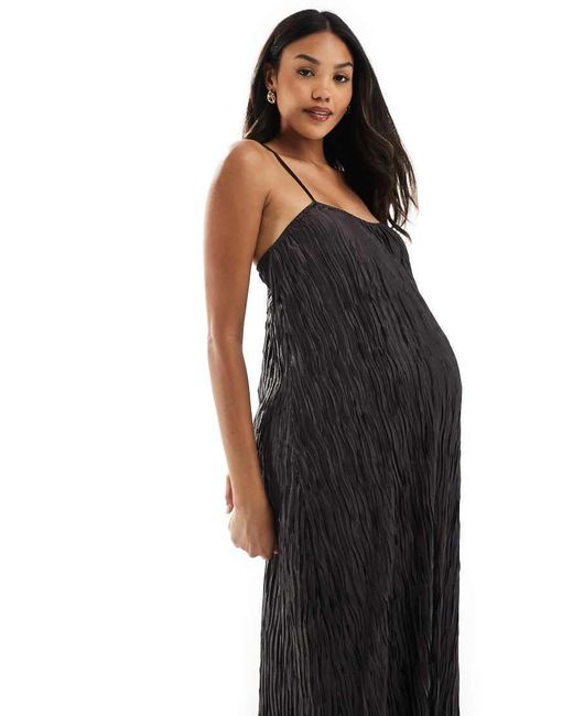 Vero Moda Black Textured Plisse Cami Maxi Dress
