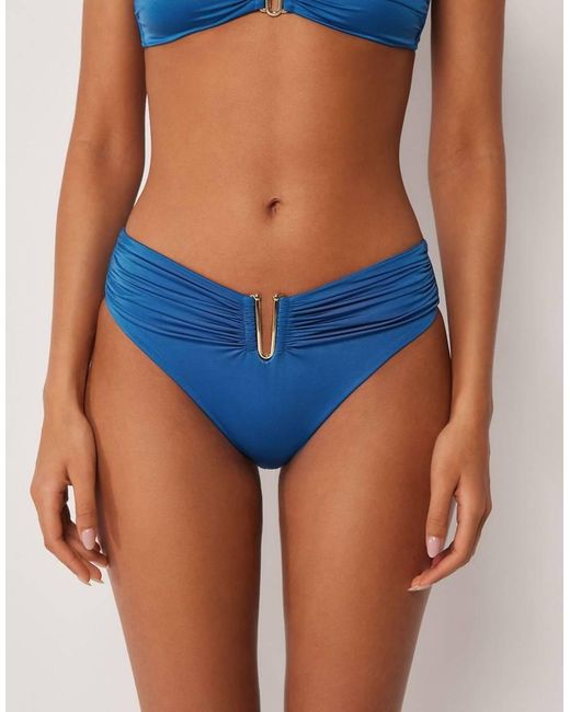 Calzedonia Blue Shiny Satin High-Waisted Bikini Bottoms