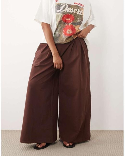 ASOS Brown Asos Design Curve Cotton Twill Wide Leg Trouser