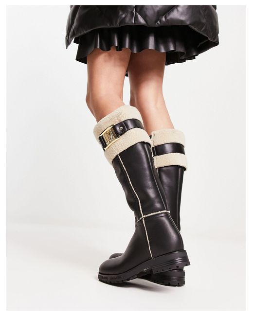 Love Moschino Black Faux Fur Trimmed Knee Boots