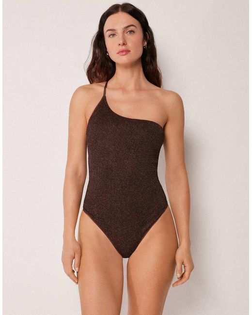 Calzedonia Brown One-Shoulder Swimsuit Metallic Glow