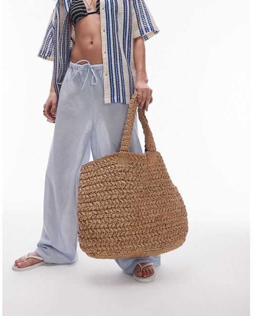 TOPSHOP Brown Tana Oversized Woven Straw Tote Bag