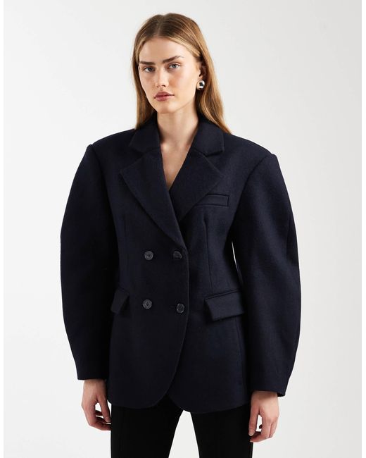 ASOS Blue Tailored Wool Rich Cocoon Sleeve Cinched Waist Blazer