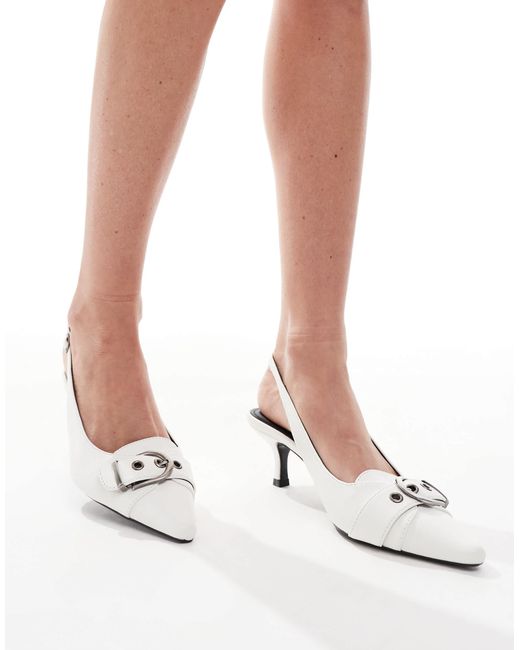 SEQWL White Maybach Sling Back Kitten Heels With Buckle
