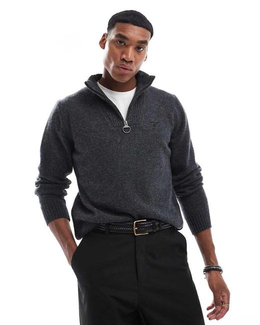 Barbour Blue Essential Lambswool Half Zip Knitted Jumper-grey for men