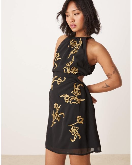 ASOS Black Asos Design All-over Floral Embroidered Halter Midi Dress With Open Back