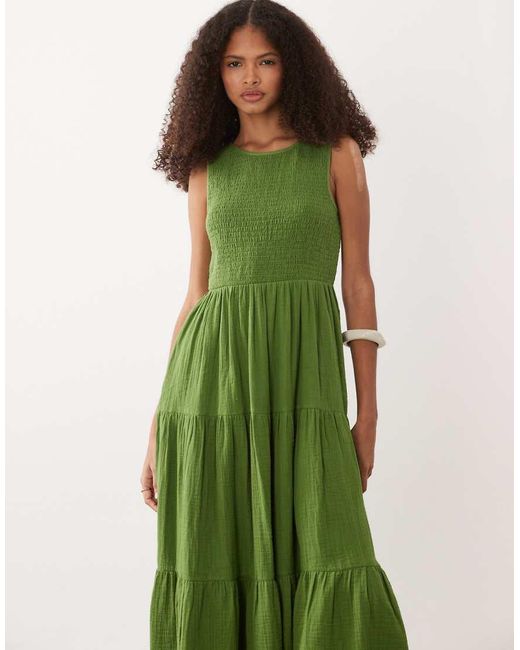 Nobody's Child Green Charlie Shirred Bodice Tiered Midaxi Dress