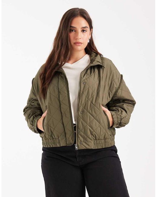 ONLY Brown Cropped Quilted Bomber Jacket