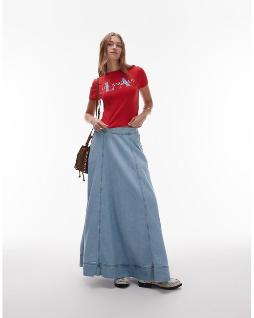 TOPSHOP Blue Denim Circle Maxi Skirt