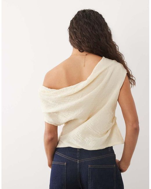 Mango White Linen Mix Asymmetric Draped Sleeveless Top