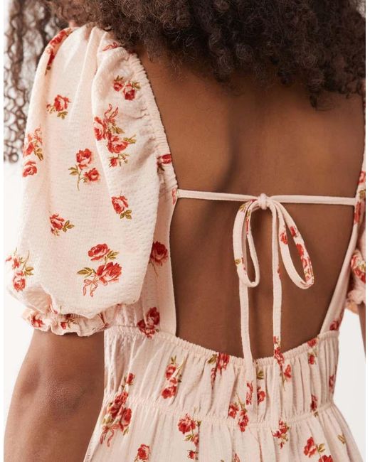 Miss Selfridge Pink Seersucker Puff Sleeve Milkmaid Maxi Dress