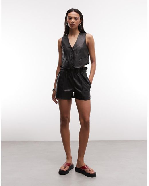 AllSaints Black Arla Lea Co-ord Lambs Leather Waistcoat