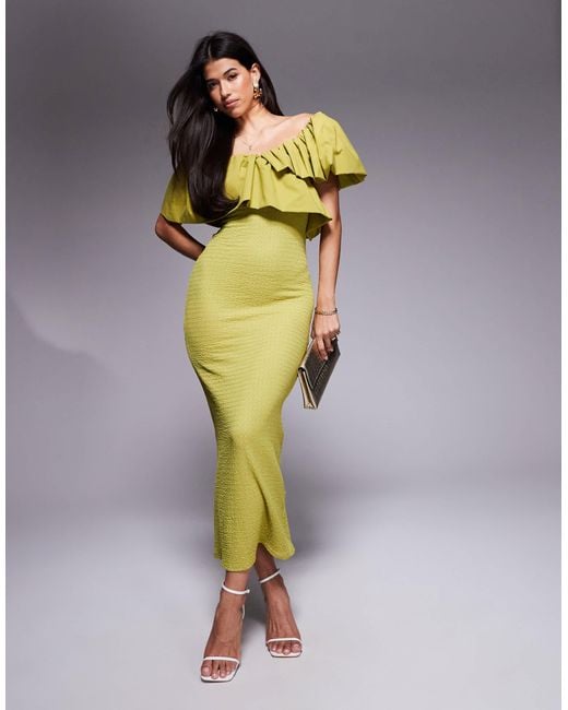asos ruffle midi dress ASOS DESIGN ruffle midi dress with open sleeves and ties in green floral print