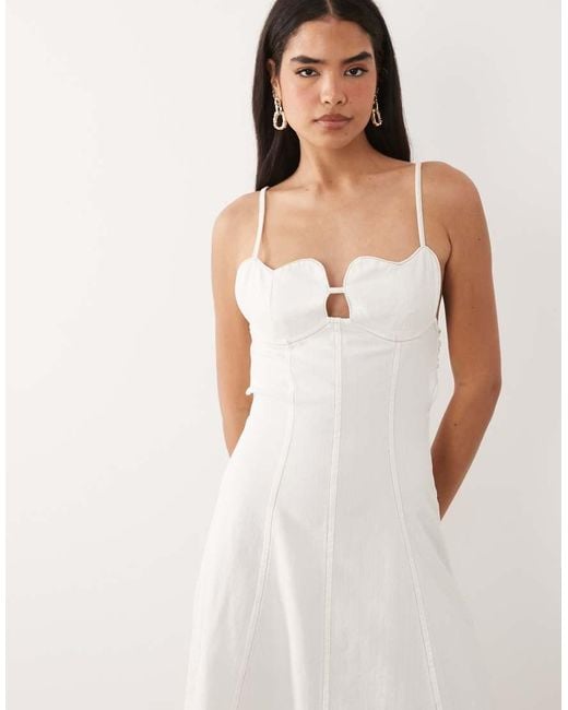 ASOS White Denim Midi Dress With Heart Bust Detail