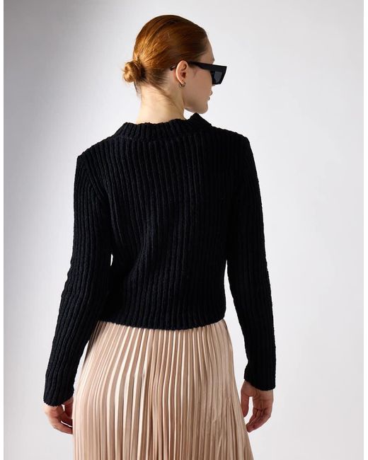 Glamorous Black Fluffy Rib Knit Jumper