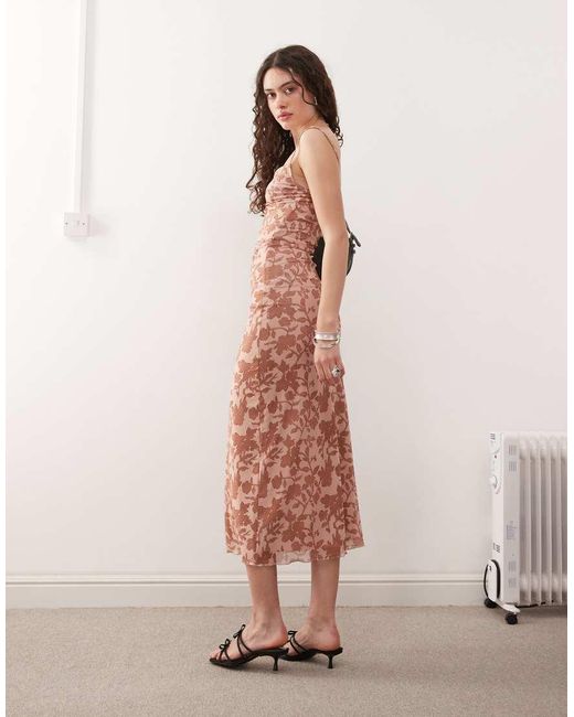 Motel Pink Dasita Cowl Neck Maxi Floral Print Dress
