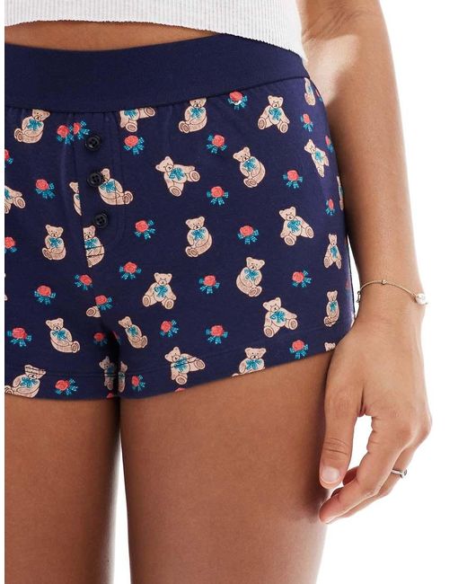Pantalones Cortos Azul Marino Estilo Bóxer Con Estampado Gráfico De Osos De Peluche De Punto Liso De Cotton On Cotton On de color Blue