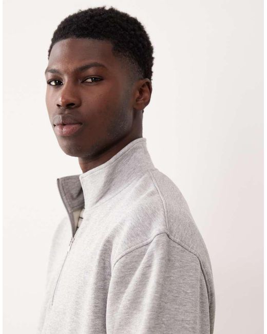 ASOS Gray Essentials Sweatshirt With Quarter Zip for men