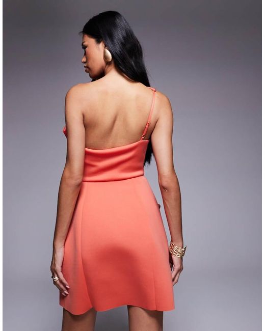 ASOS Red Slouch Neckline Cinched Waist Mini Dress
