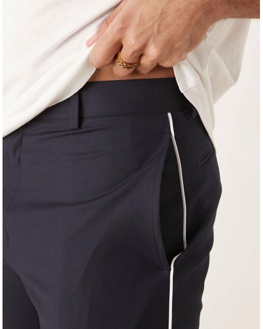 ASOS Natural Smart Tapered Trousers With Side Piping for men