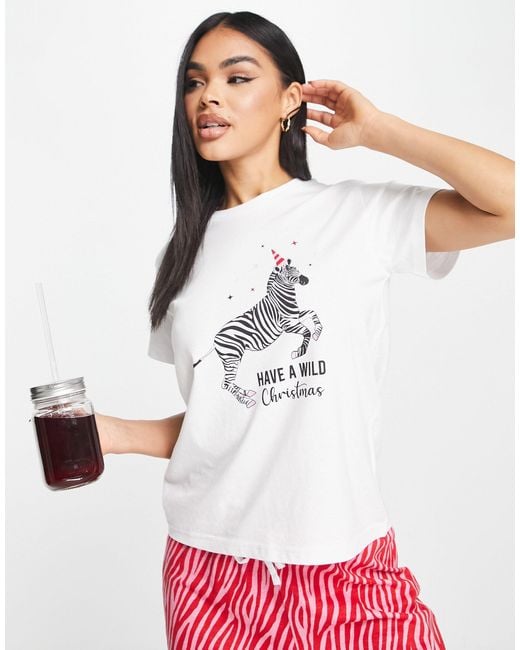 Threadbare Christmas Zebra Long Pyjamas in Red Lyst