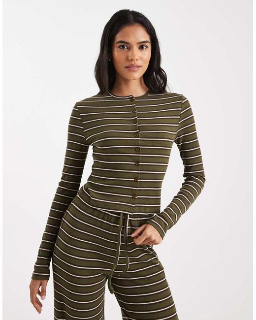 Miss Selfridge Green Striped Long Sleeve Top Co-ord
