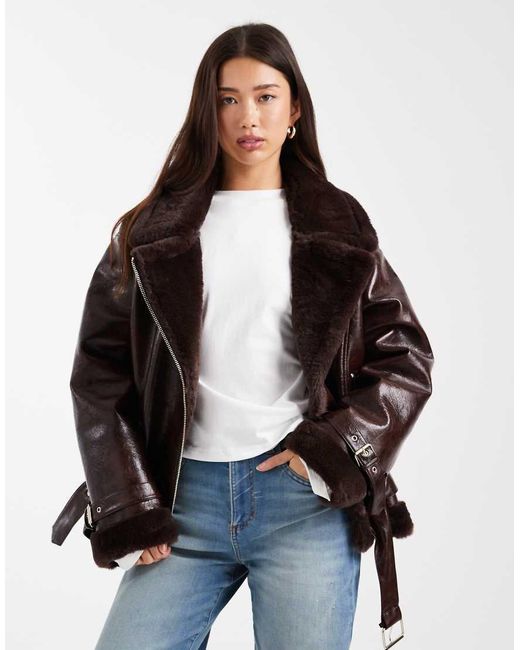 Miss Selfridge Black Shiny Aviator Jacket