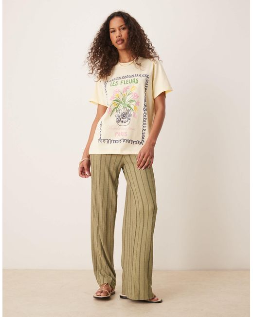T-shirt standard à imprimé fleurs - citron délavé ASOS en coloris Natural