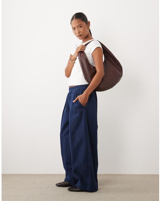 ASOS Blue Asos Design Petite Pull On Tie Waist Trouser