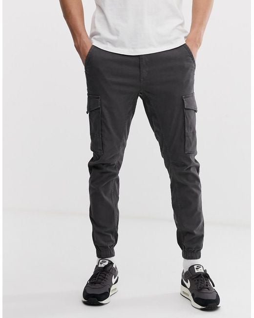 Jack & Jones Gray Intelligence Cuffed Cargo Trouser for men