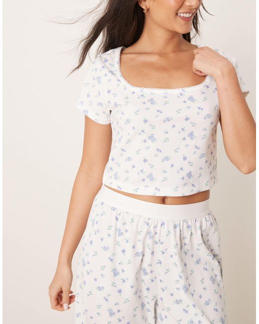 ASOS White Mix & Match Fitted Pyjama Tee With Picot Trim