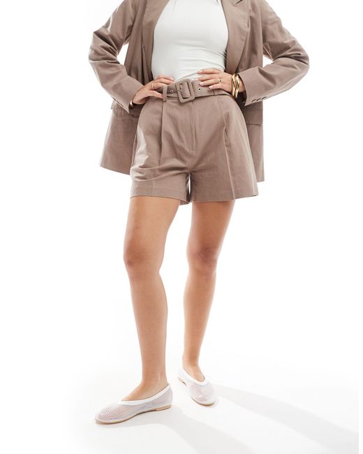 ASOS Natural Tailored Belted Short With Linen