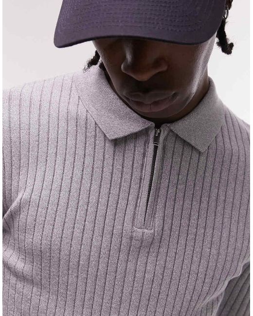 Topman Gray Knitted Rib Polo for men