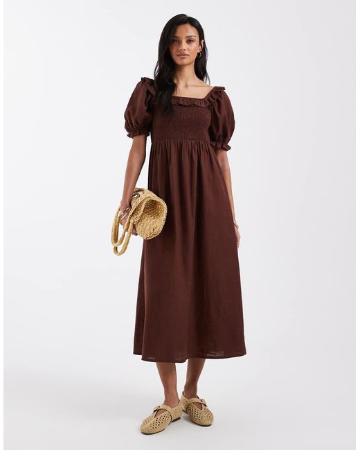 New Look Shirred Frill Trim Midi Dress