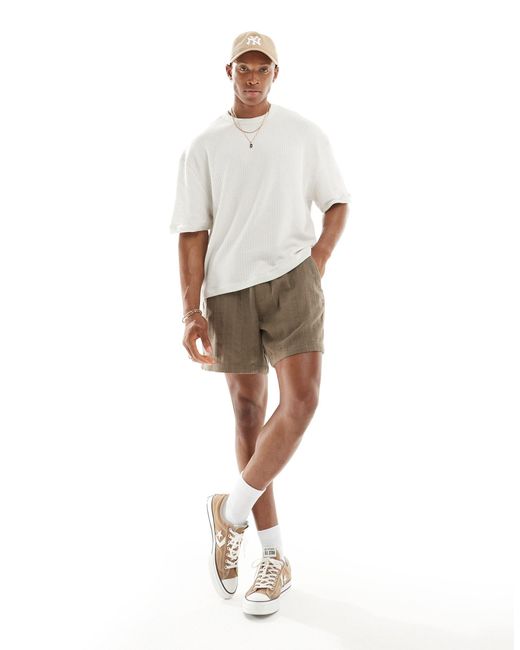 Abercrombie & Fitch White 6inch Pull On Drawstring Linen Blend Shorts for men