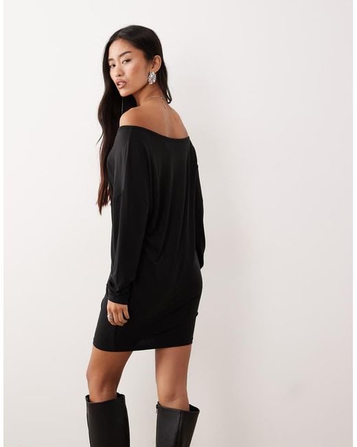 Motel Black Shelisa Slouchy Off Shoulder Mini Dress