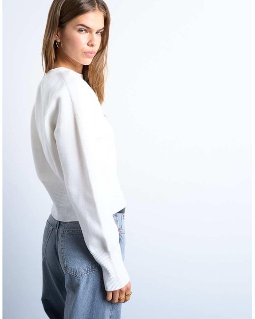 Jersey Blanco Con Cintura Entallada De Punto Compacto De TOPSHOP de color White