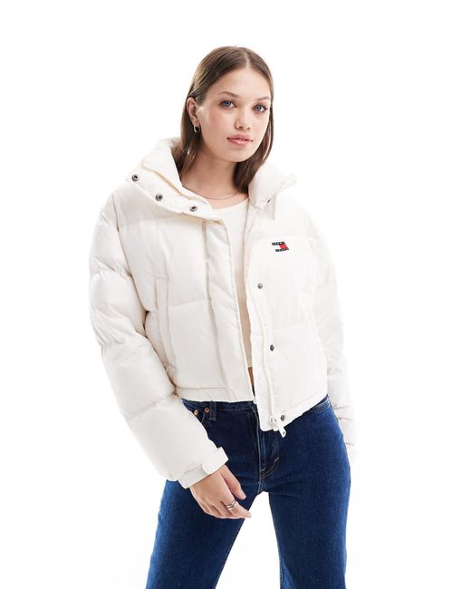 Tommy Hilfiger White Alaska Puffer With Back Flag