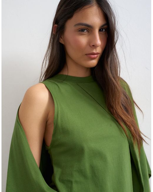TOPSHOP Green Cape Draped Tee