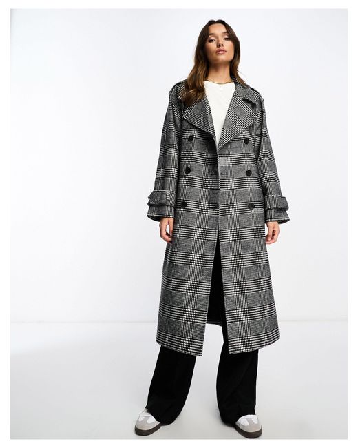 Trench-coat à carreaux rétro - et blanc ASOS en coloris Gray