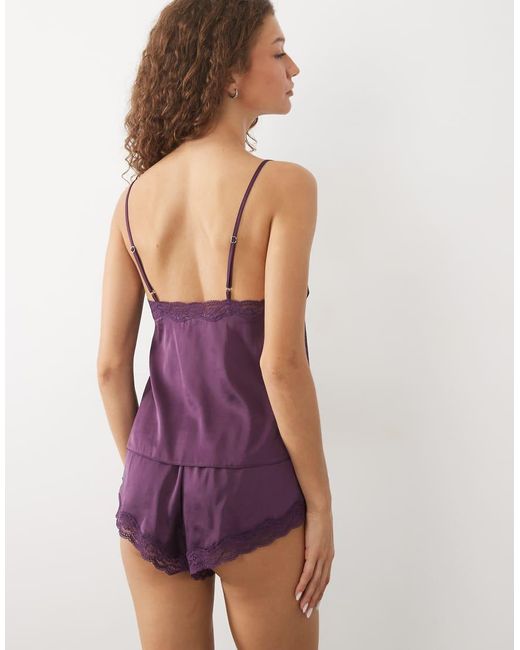Boux Avenue Purple Daisy Satin Cami And Shorts Set