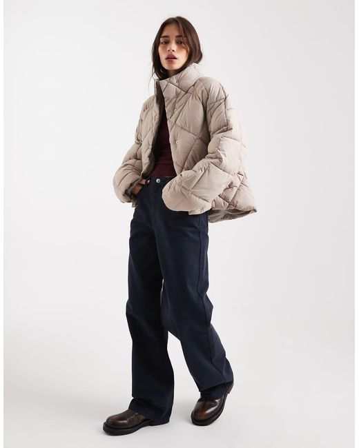Miss Selfridge Natural Oversized Quilted Funnel Neck Crop Puffer Jacket