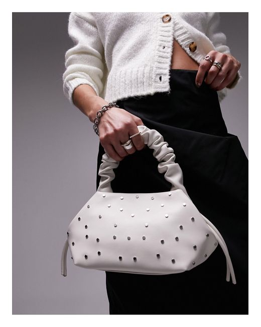 TOPSHOP Gray Genna Studded Grab Bag With Ruched Handle