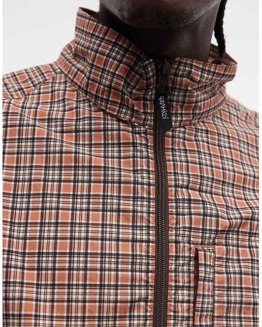 Gramicci Brown Checkered Shell Zip Up Jacket Co-Ord for men