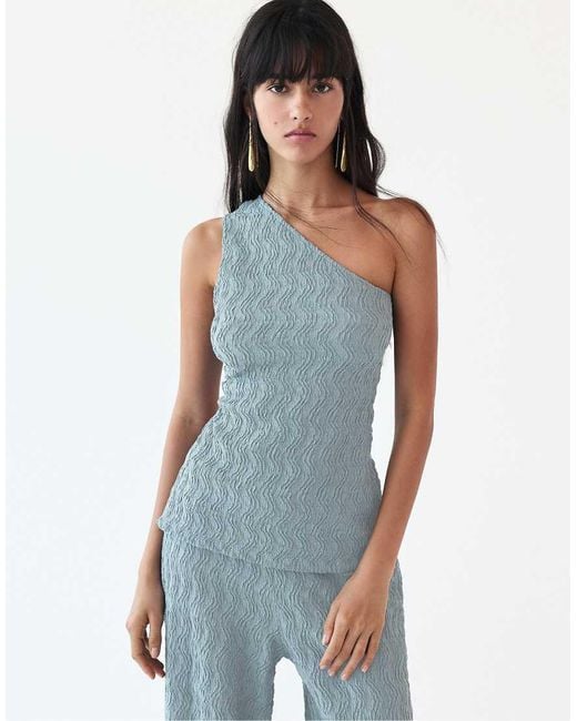Pull&Bear Blue Textured Asymmetric Top